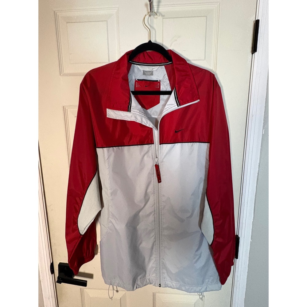 Nike‎ Vintage Windbreaker Jacket Mens XXL Red. Gray Running Full Zip Swoosh